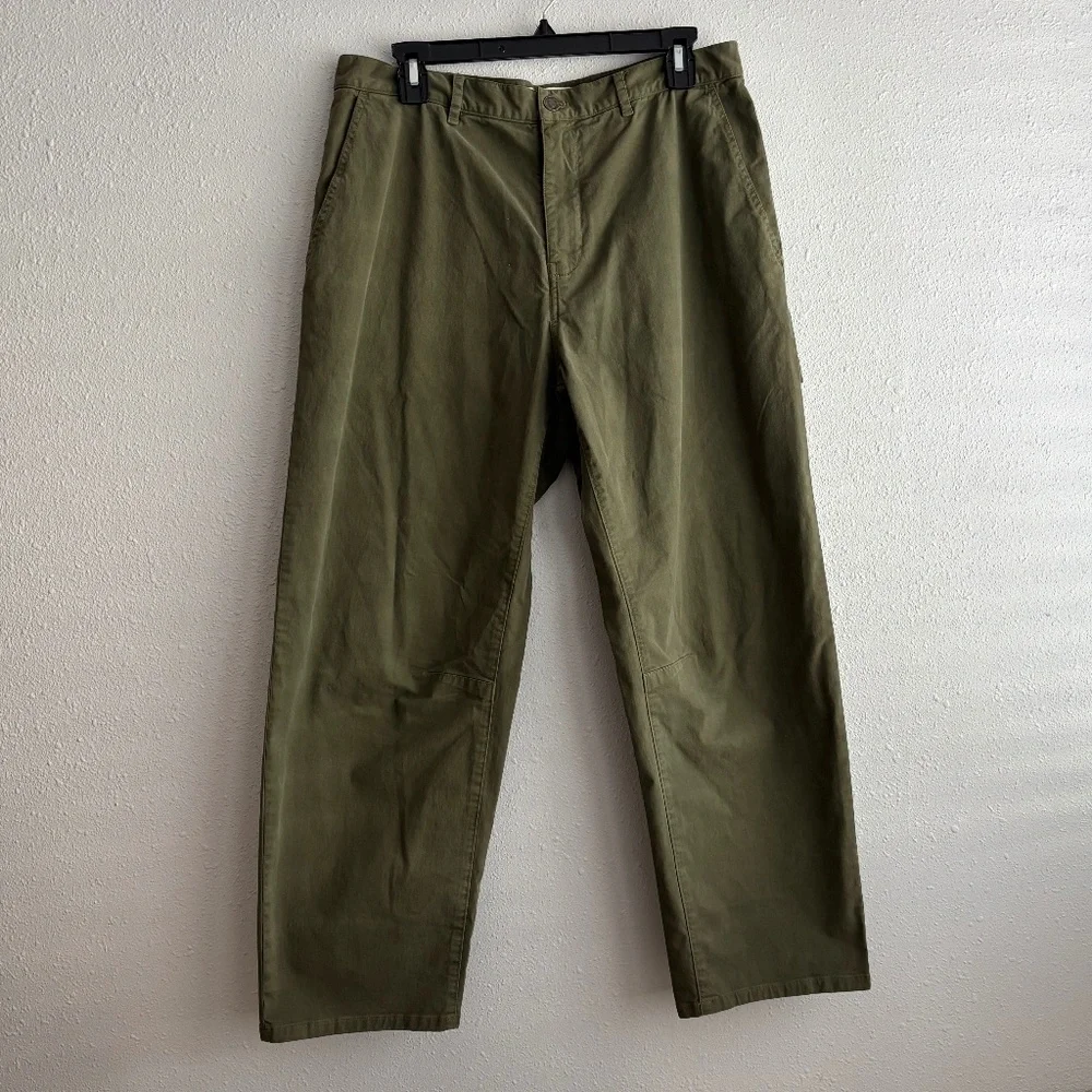 NILI LOTAN Men's Carpenter Barrel Leg Cotton Pants in Olive Green - Size 32 - Picture 2 of 7
